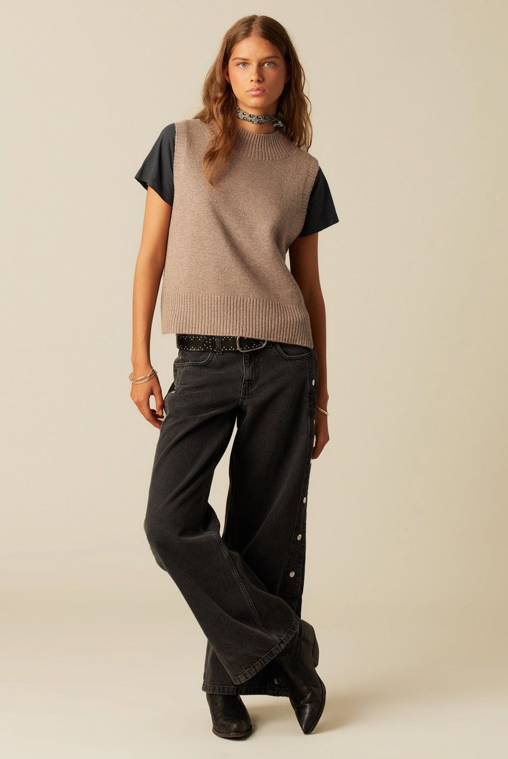 NICOLI - Jeans Botones Laterales Antracita Mujer Mujer Nicoli