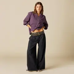 NICOLI - Pantalón Cinturilla Ancha Azul Mujer