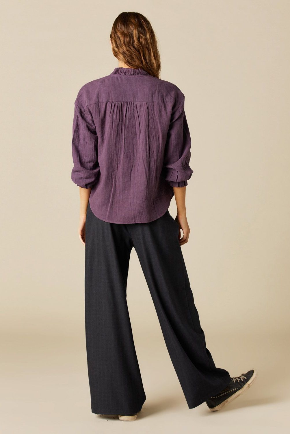 NICOLI - Pantalón Cinturilla Ancha Azul Mujer Nicoli