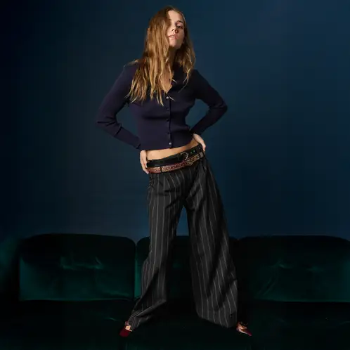 NICOLI - Pantalón Cinturilla Ancha Raya Mujer