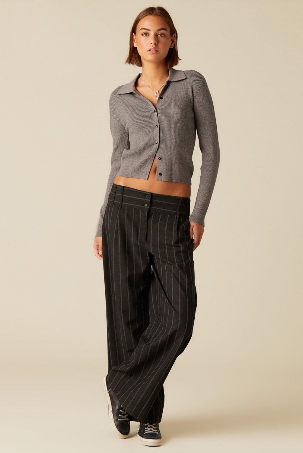 NICOLI - Pantalón Cinturilla Ancha Raya Mujer Nicoli