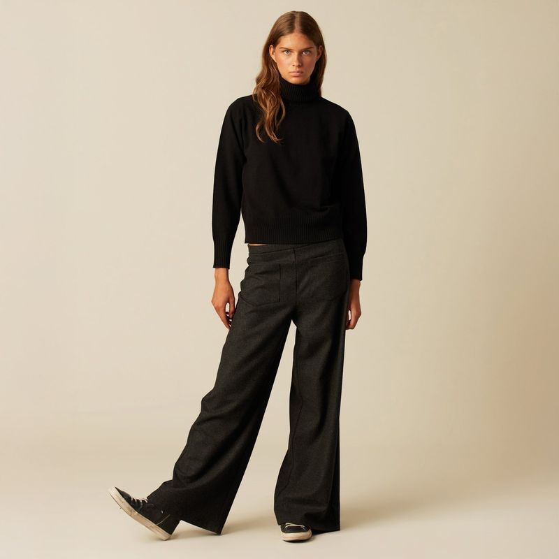 NICOLI - Pantalón Ancho Dibujo Gris Mujer Nicoli