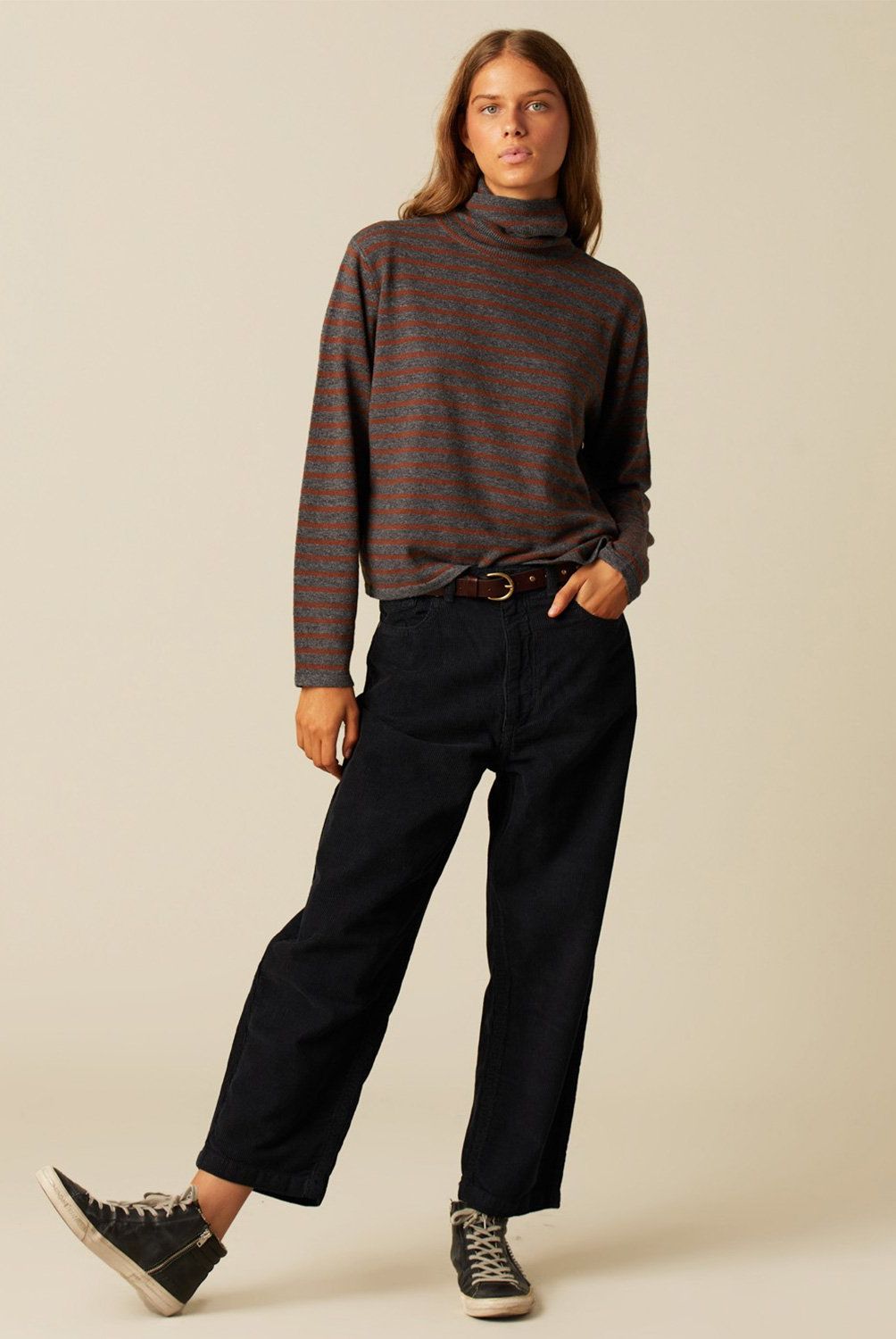 NICOLI - Pantalón Cotelé Azul Zig Zag Mujer Nicoli