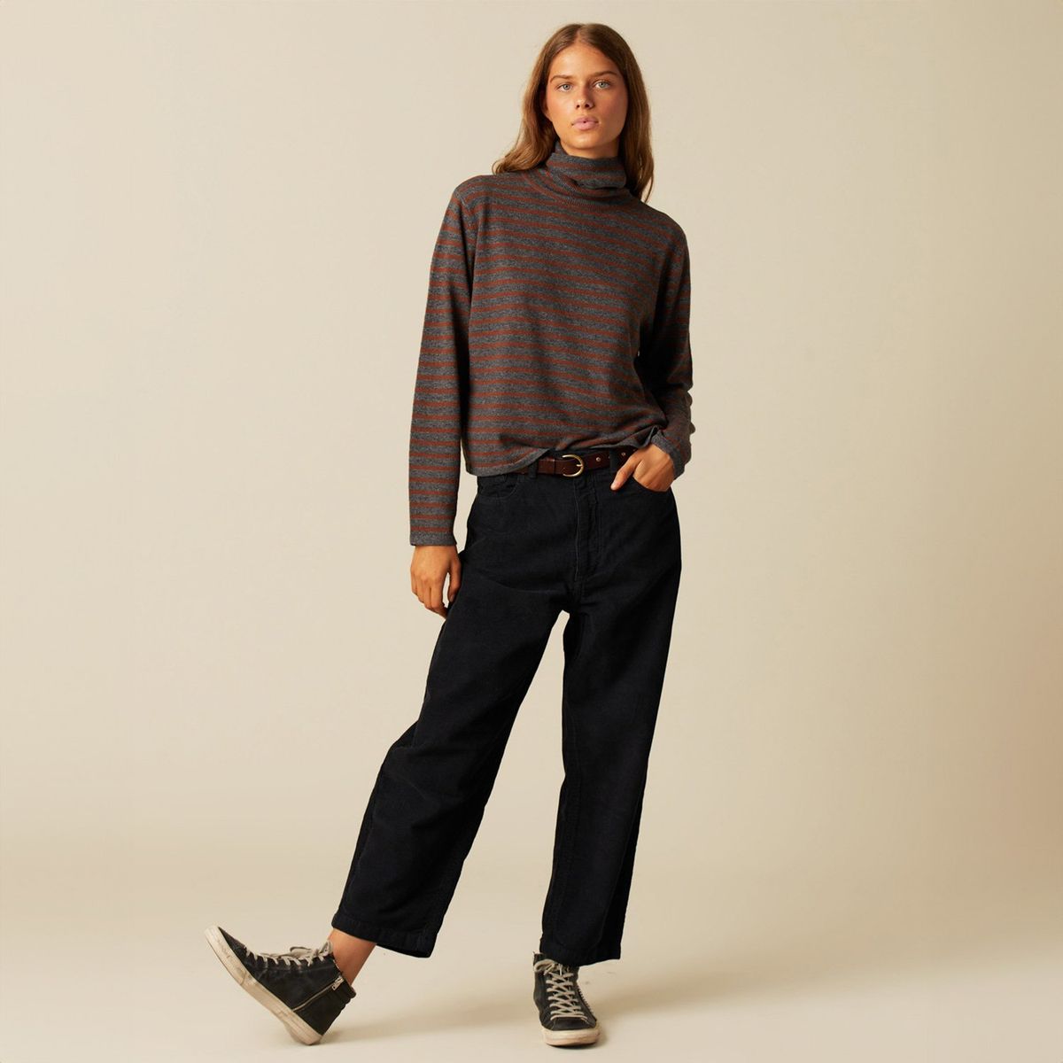 NICOLI - Pantalón Cotelé Azul Zig Zag Mujer Nicoli