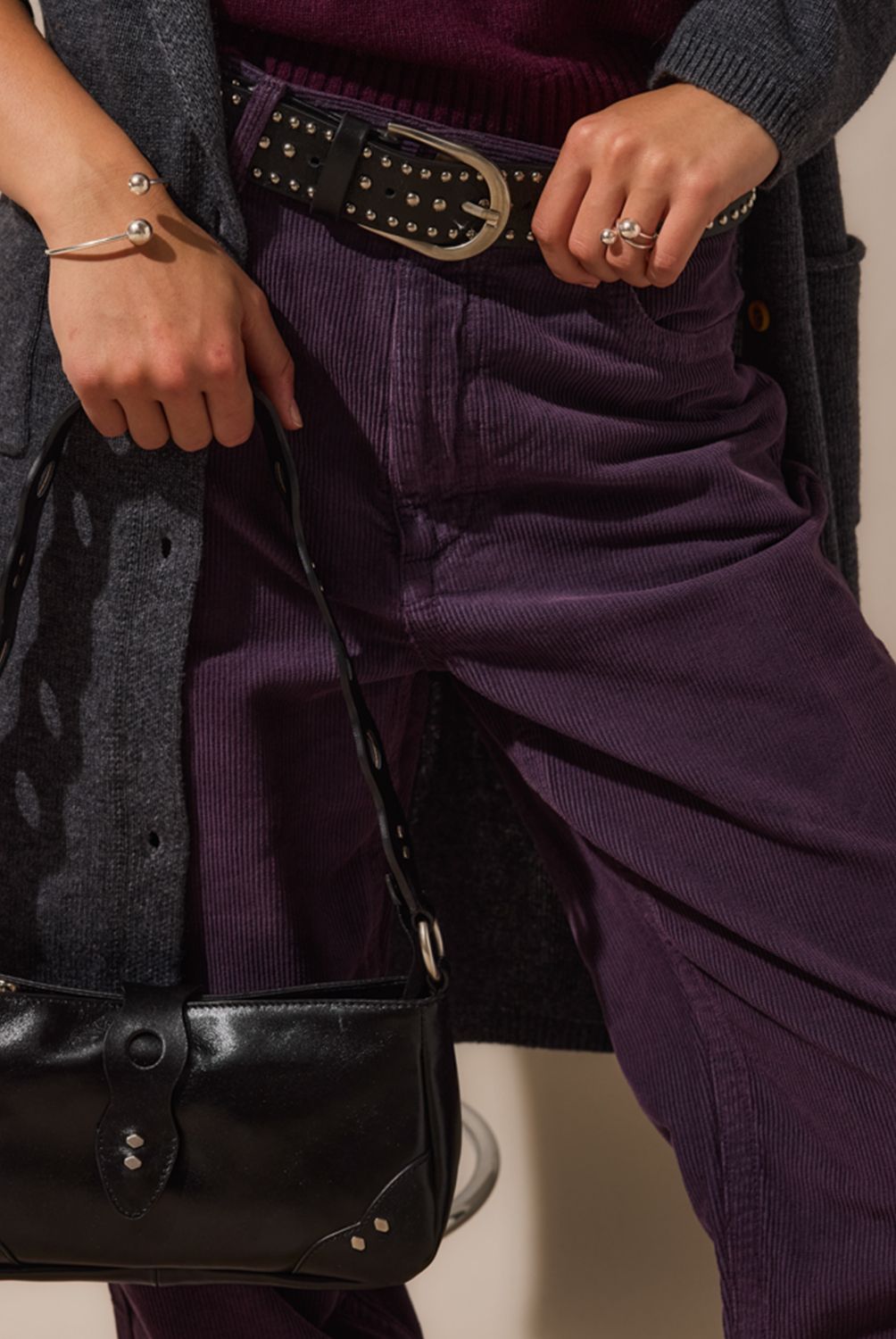 NICOLI - Pantalón Cotelé Morado Zig Zag Mujer Nicoli