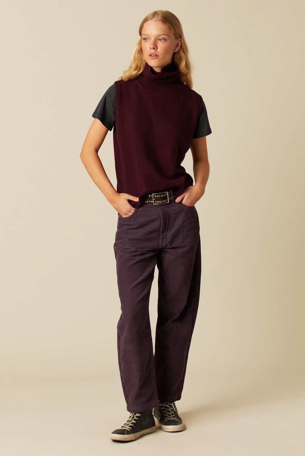 NICOLI - Pantalón Cotelé Morado Zig Zag Mujer Nicoli