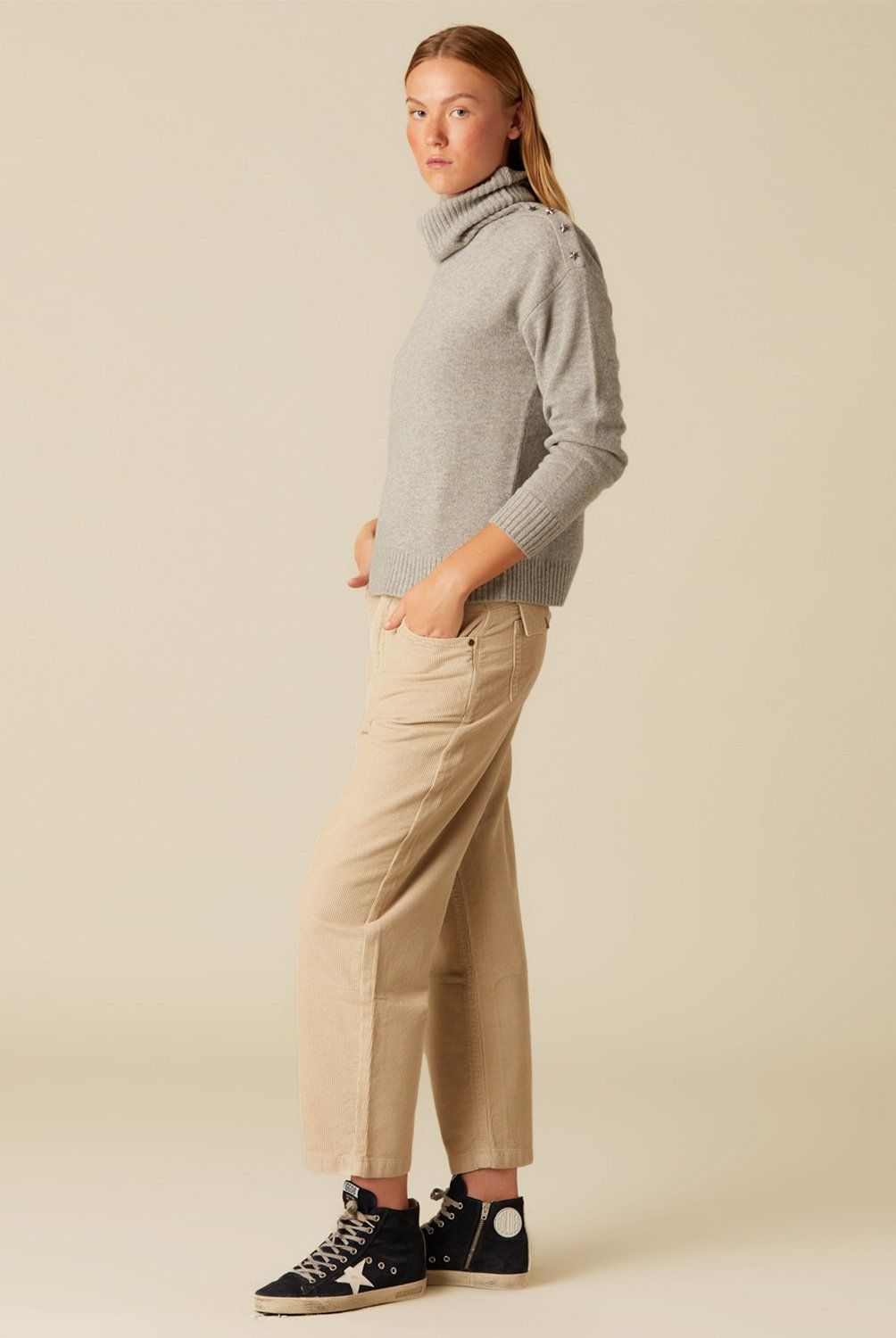 NICOLI - Pantalón Cotelé Arena Zig Zag Mujer Nicoli