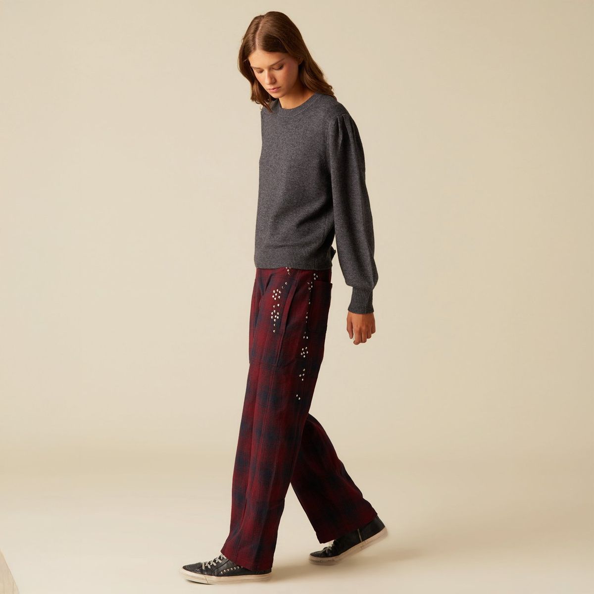 NICOLI - Pantalón Cuadro Tachas Mujer Nicoli