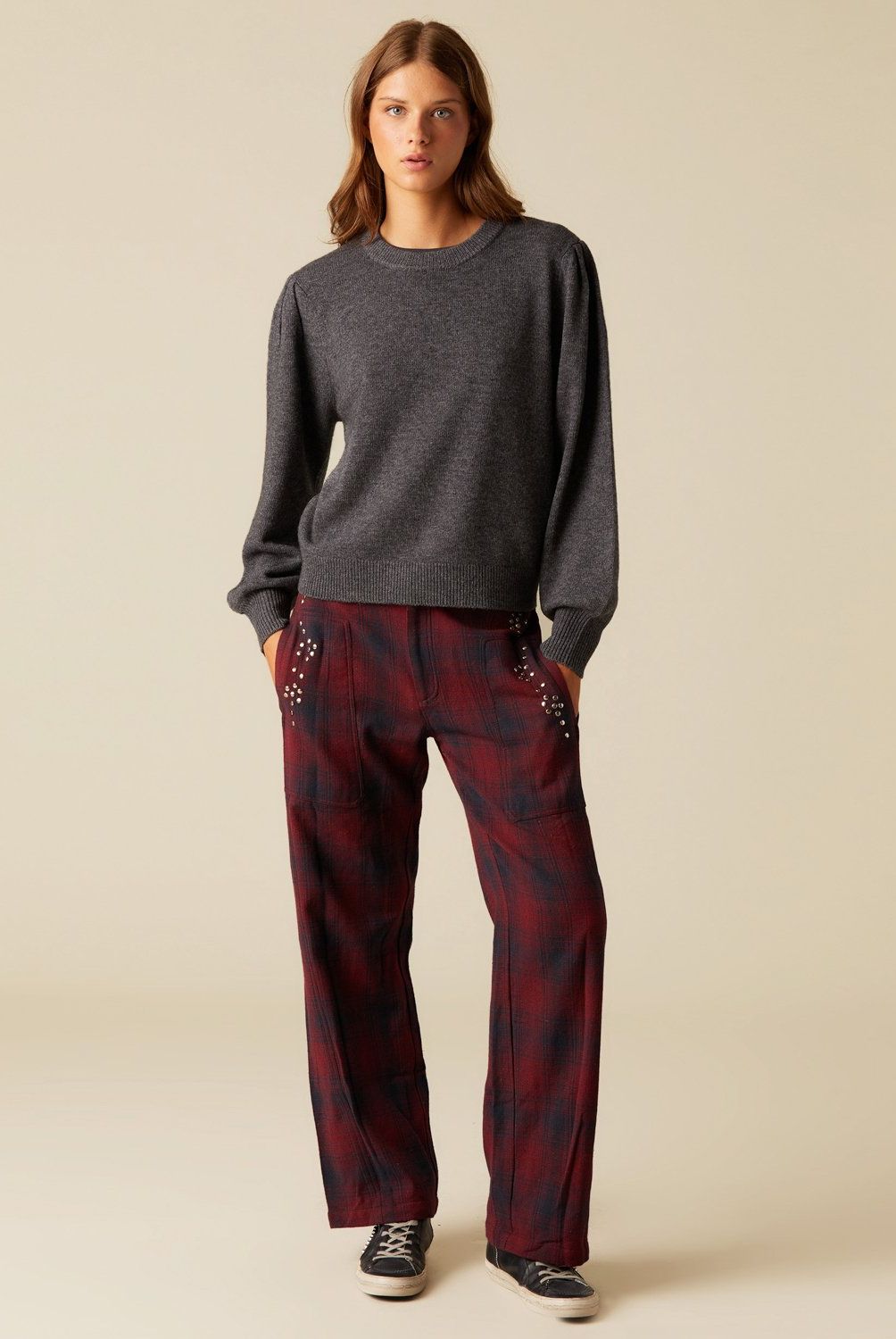 NICOLI - Pantalón Cuadro Tachas Mujer Nicoli