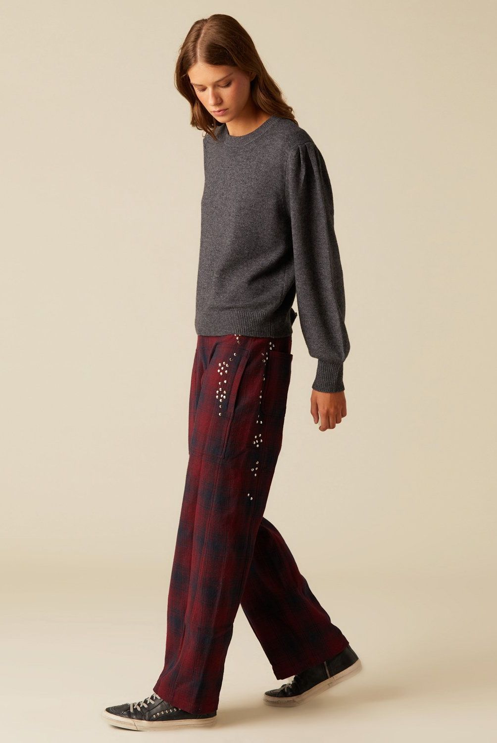 NICOLI - Pantalón Cuadro Tachas Mujer Nicoli