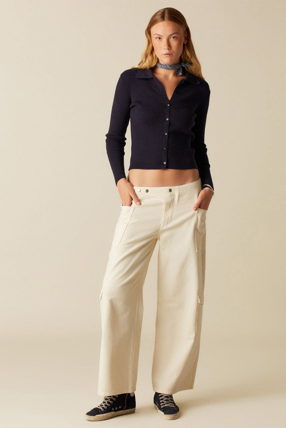 NICOLI - Pantalón Cruce Bolsillos Crudo Mujer Nicoli