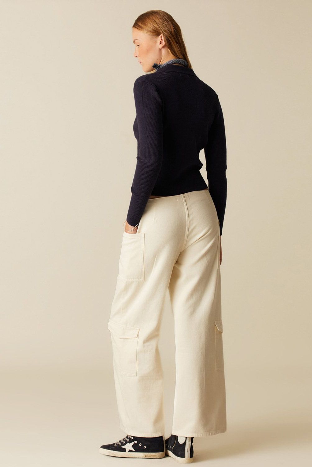 NICOLI - Pantalón Cruce Bolsillos Crudo Mujer Nicoli