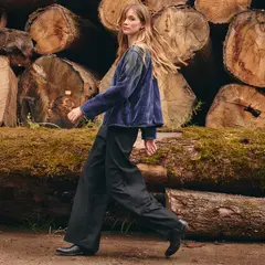 NICOLI - Pantalón Ancho Negro Mujer