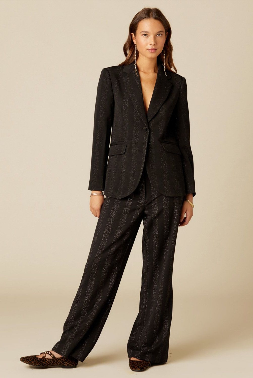 NICOLI - Pantalón Negro Raya Brillo Mujer Nicoli