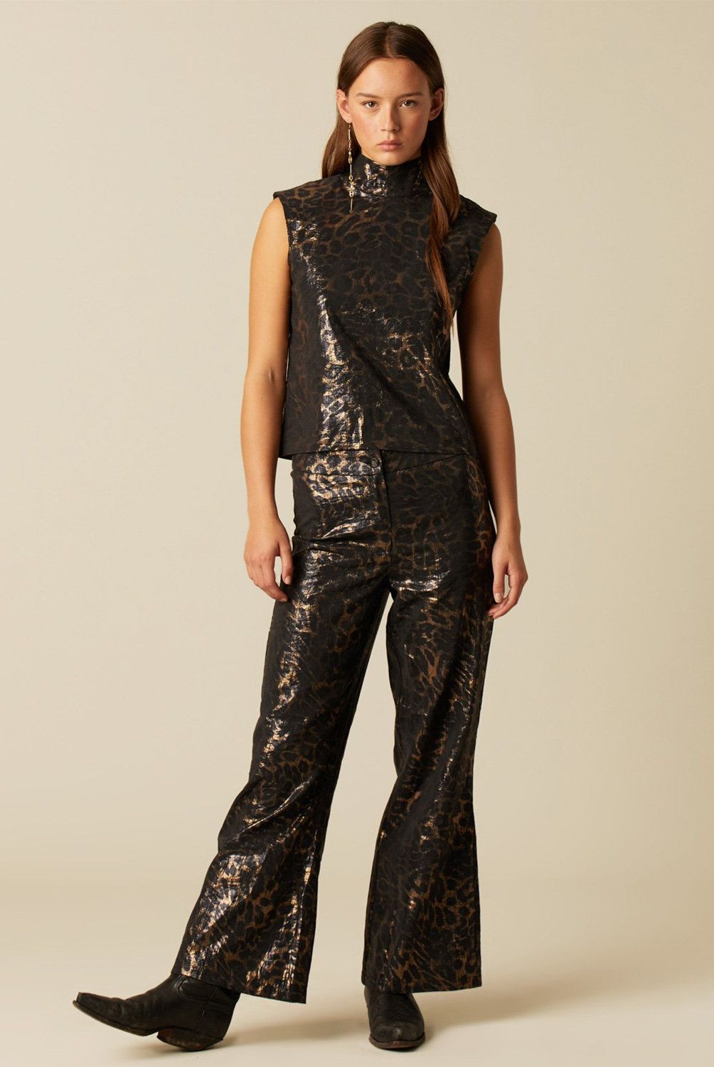 NICOLI - Pantalón Animal Print Brillo Mujer Nicoli
