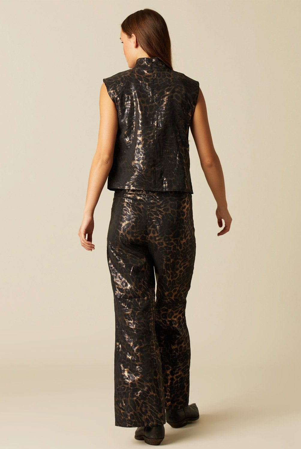 NICOLI - Pantalón Animal Print Brillo Mujer Nicoli