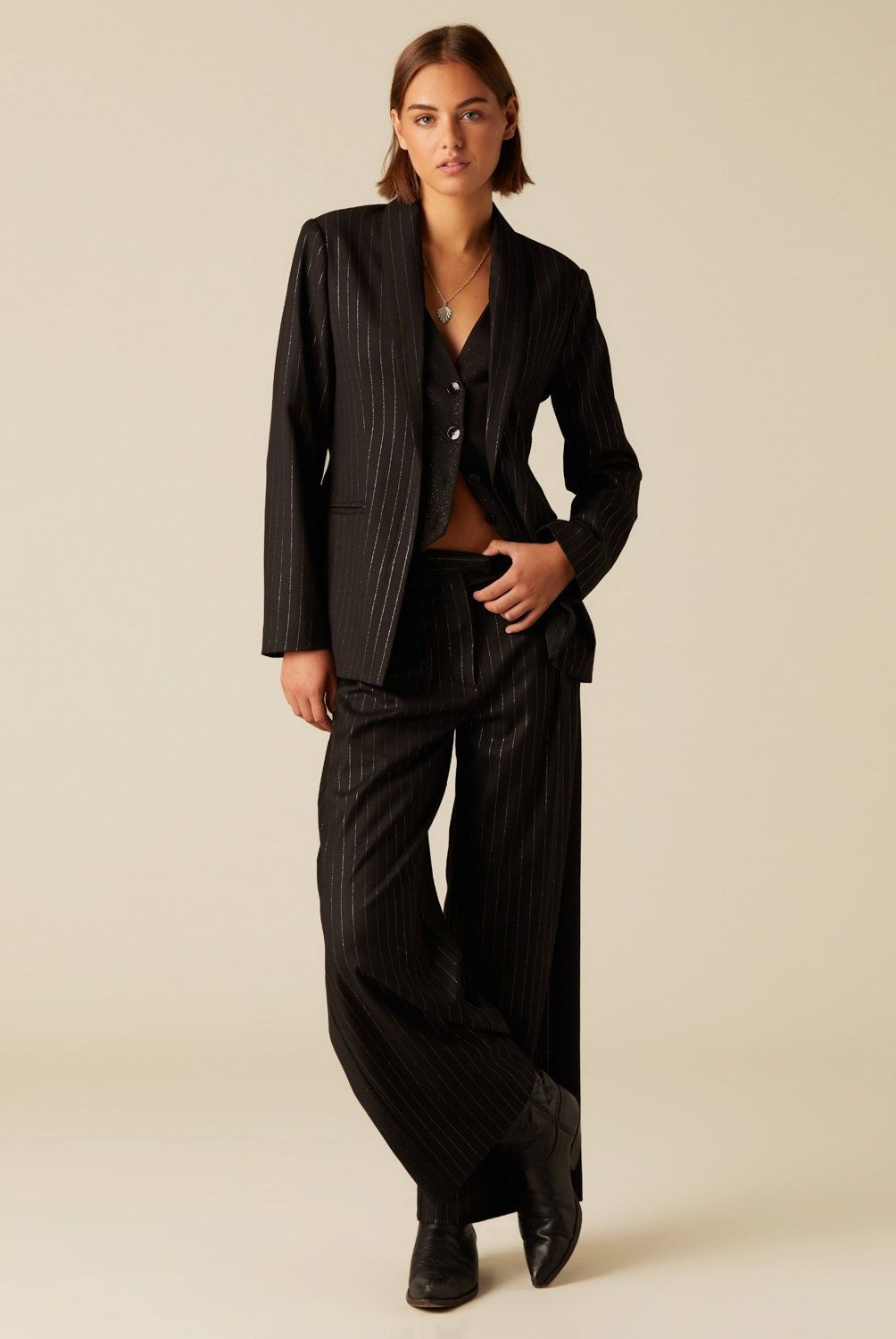 NICOLI - Pantalón Doble Raya Brilo Mujer Nicoli