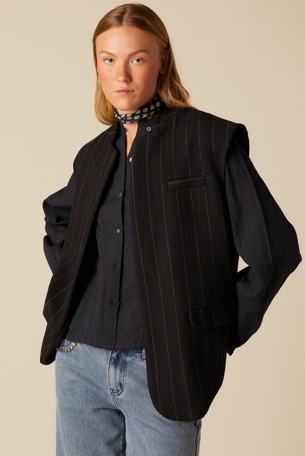 NICOLI - Chaqueta sin Mangas Rayas Mujer Nicoli