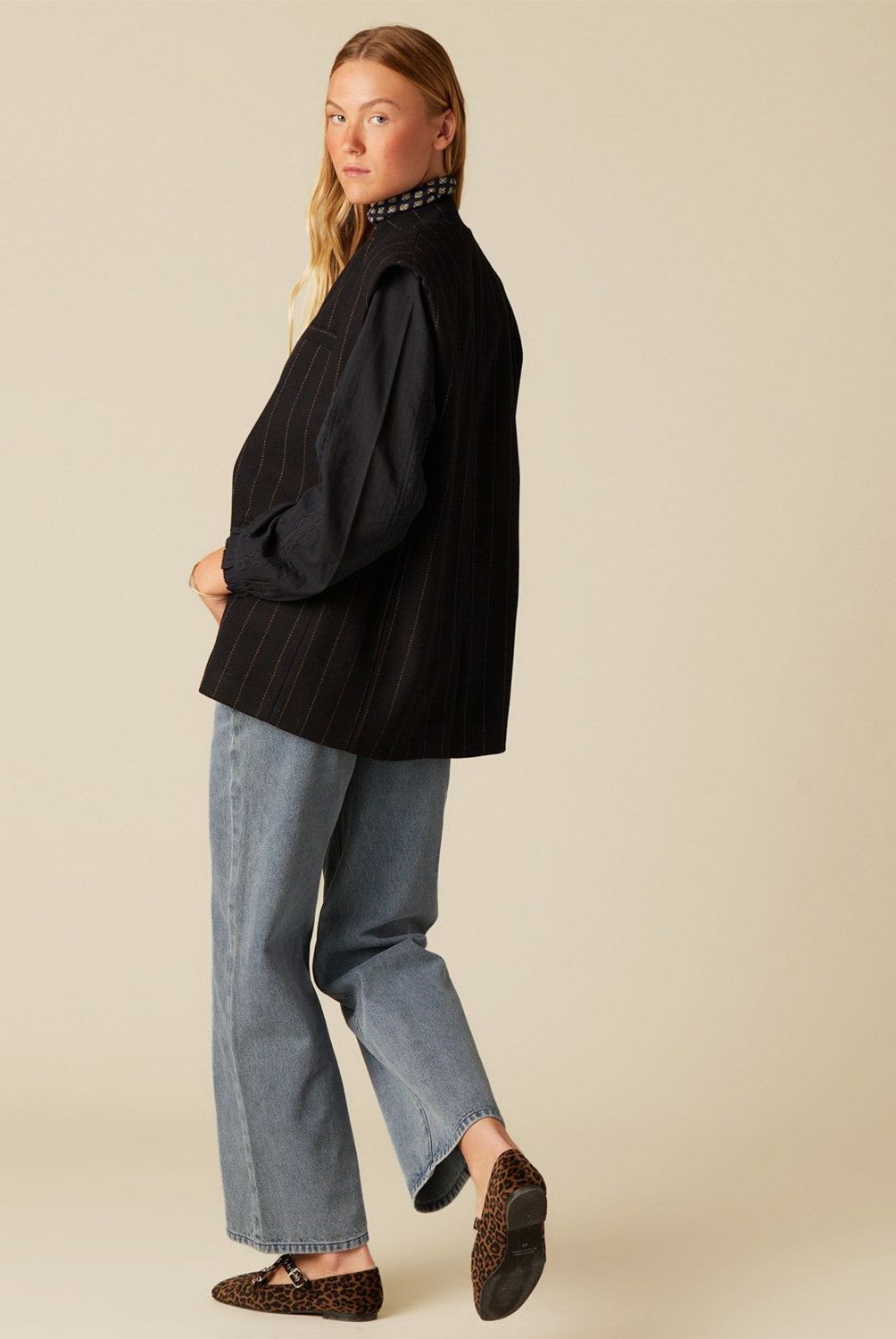 NICOLI - Chaqueta sin Mangas Rayas Mujer Nicoli