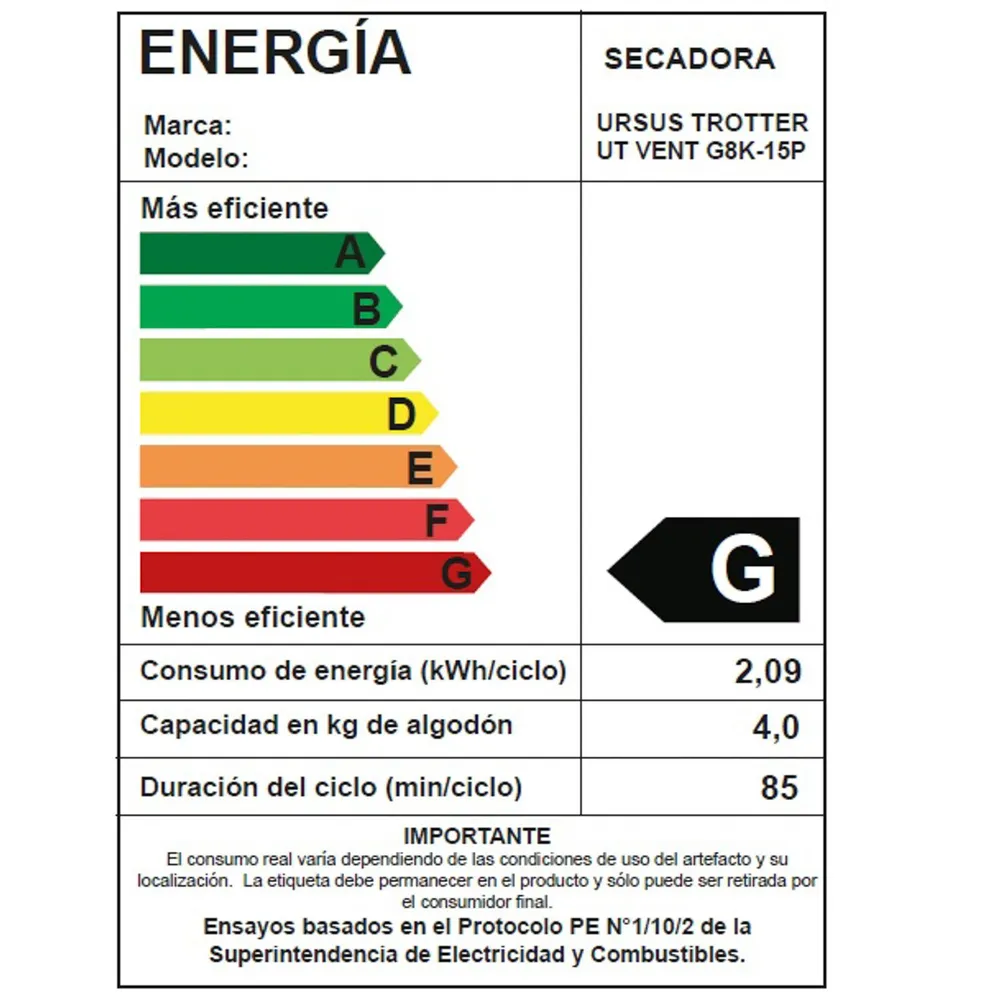 Secadora Eléctrica 8 Kg Evacuación UT VENT G8K-15P, foto 6