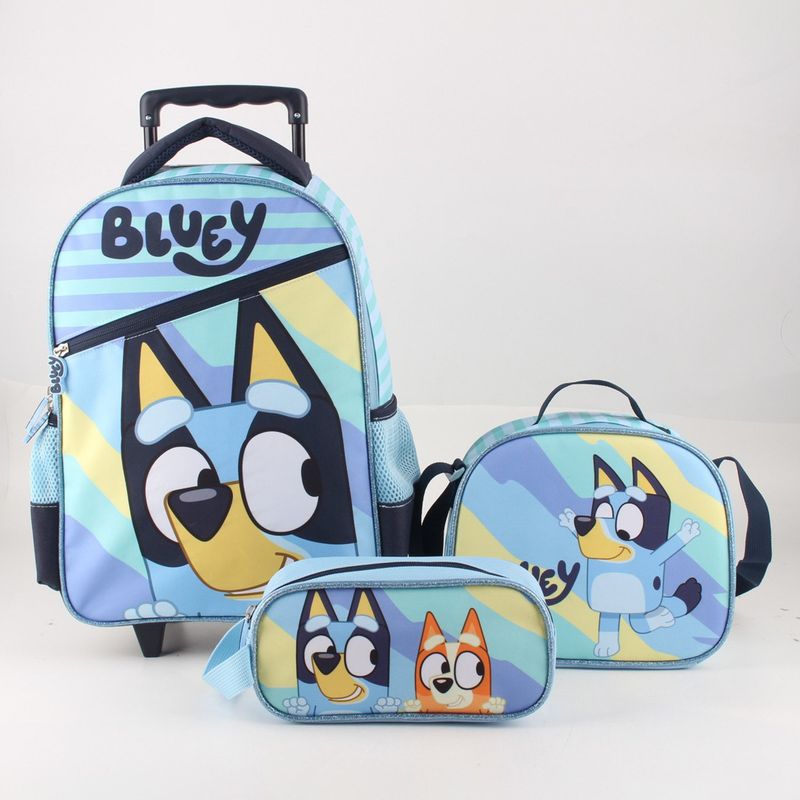 BLUEY - Set Estuche + Lonchera + Mochila con Ruedas Niño Bluey