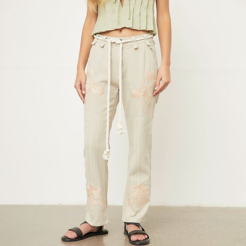 RUPHA - Pantalón Straight Bordado Tiro Alto Mujer Rupha