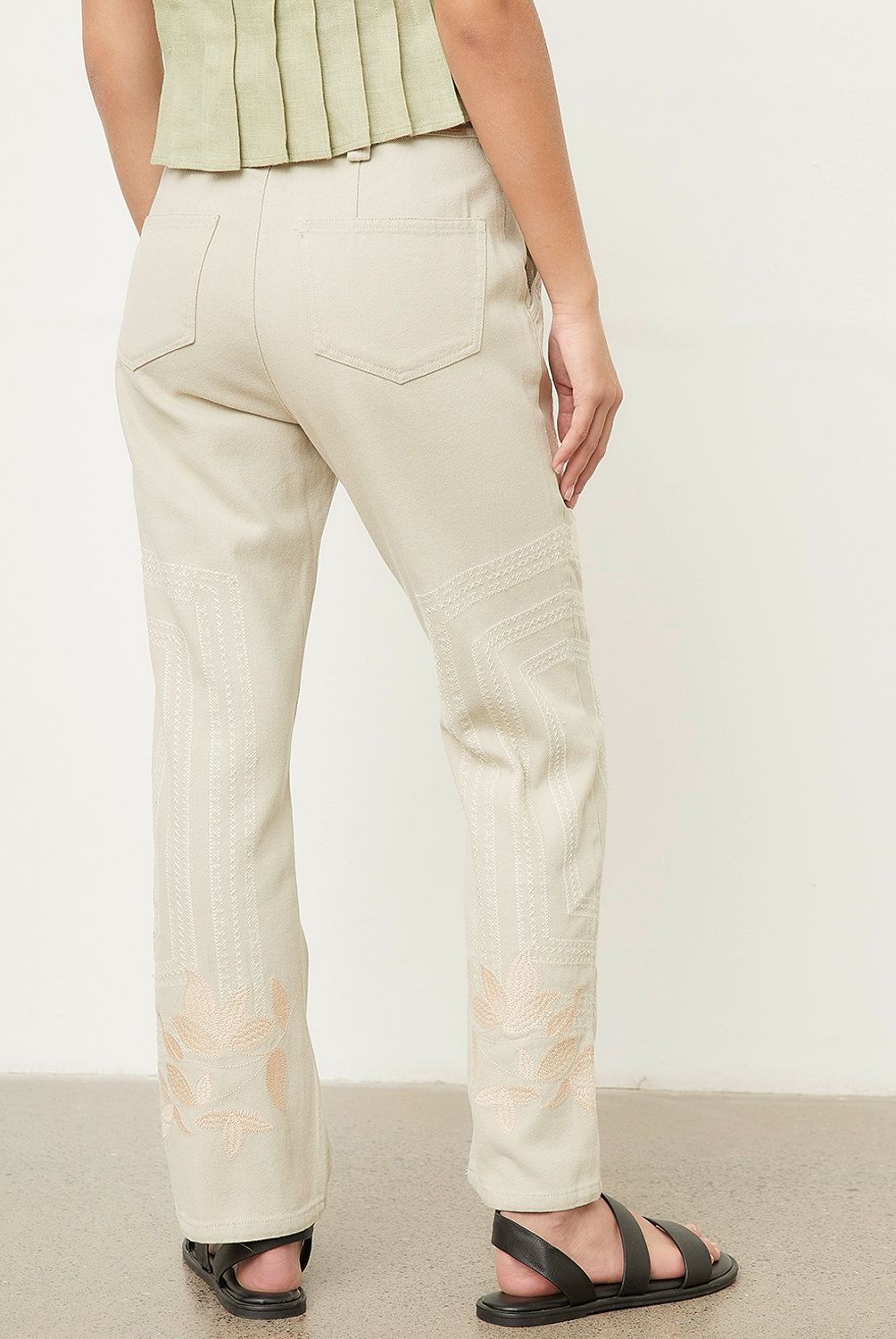 RUPHA - Pantalón Straight Bordado Tiro Alto Mujer Rupha