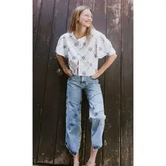RUPHA - Jeans Cropped Tiro Alto Mujer
