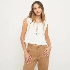 RUPHA - Blusa Cropped Sin Mangas Lino Mujer
