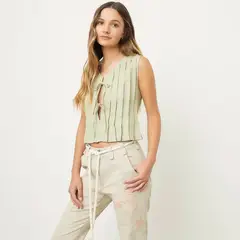 RUPHA - Blusa Cropped Sin Mangas Lino Mujer