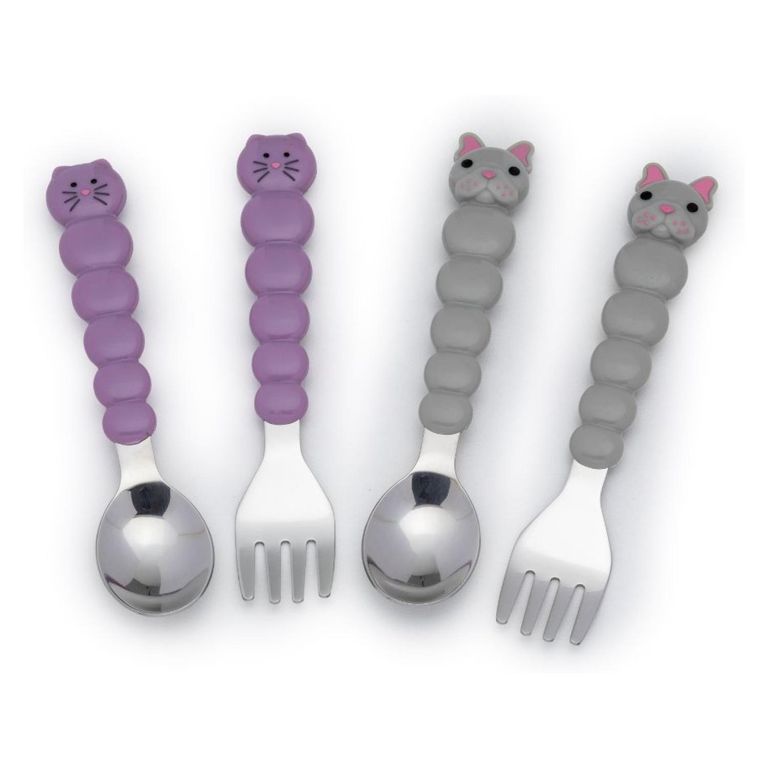 Set De 4 Cubiertos Gato Y Bulldog