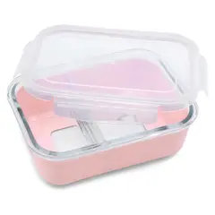 MELII - Contenedor Bento de Vidrio Silicona Rosa 740 ml