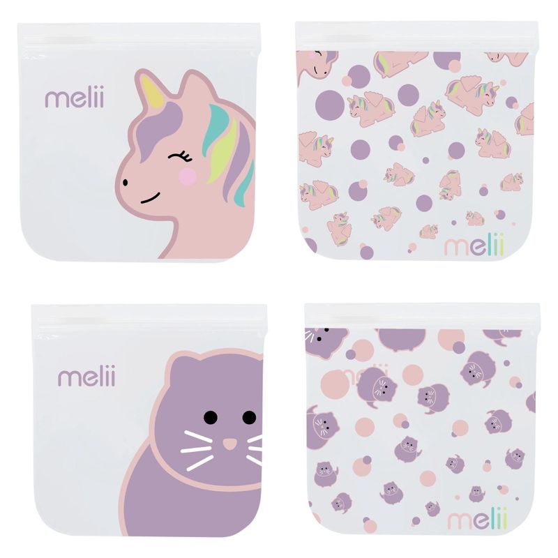 MELII - Pack de 4 Bolsas Reutilizables Snacks Gato-Unicor Melii