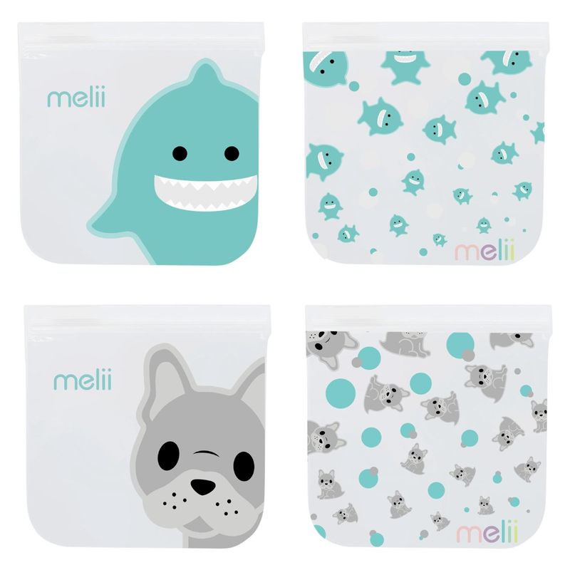 MELII - Pack de 4 Bolsas Reutilizables Snacks BulldogTibu Melii