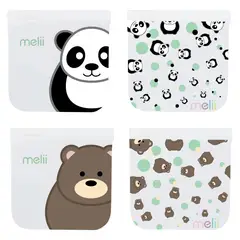 MELII - Pack de 4 Bolsas Reutilizables Snacks Panda-Oso