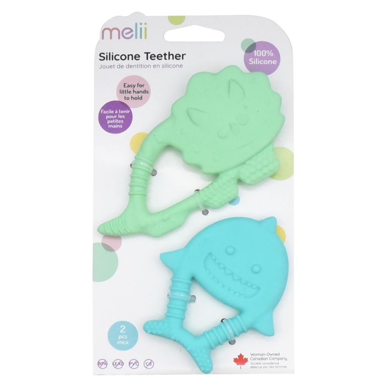 Pack De 2 Mordedores De Silicona Dino Y Tiburon