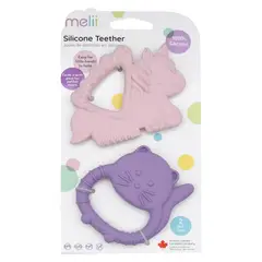 MELII - Pack De 2 Mordedores De Silicona Unicornio Y Gato