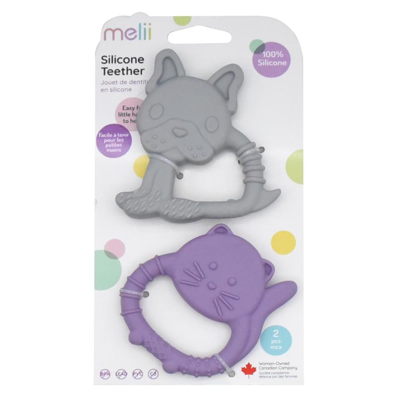 MELII - Pack De 2 Mordedores De Silicona Bulldog Y Gato Melii