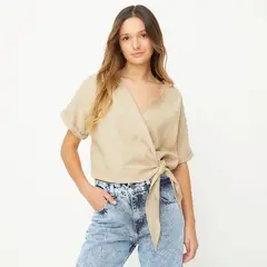 RUPHA - Polera Lino Lazada Manga Corta Mujer Sybilla