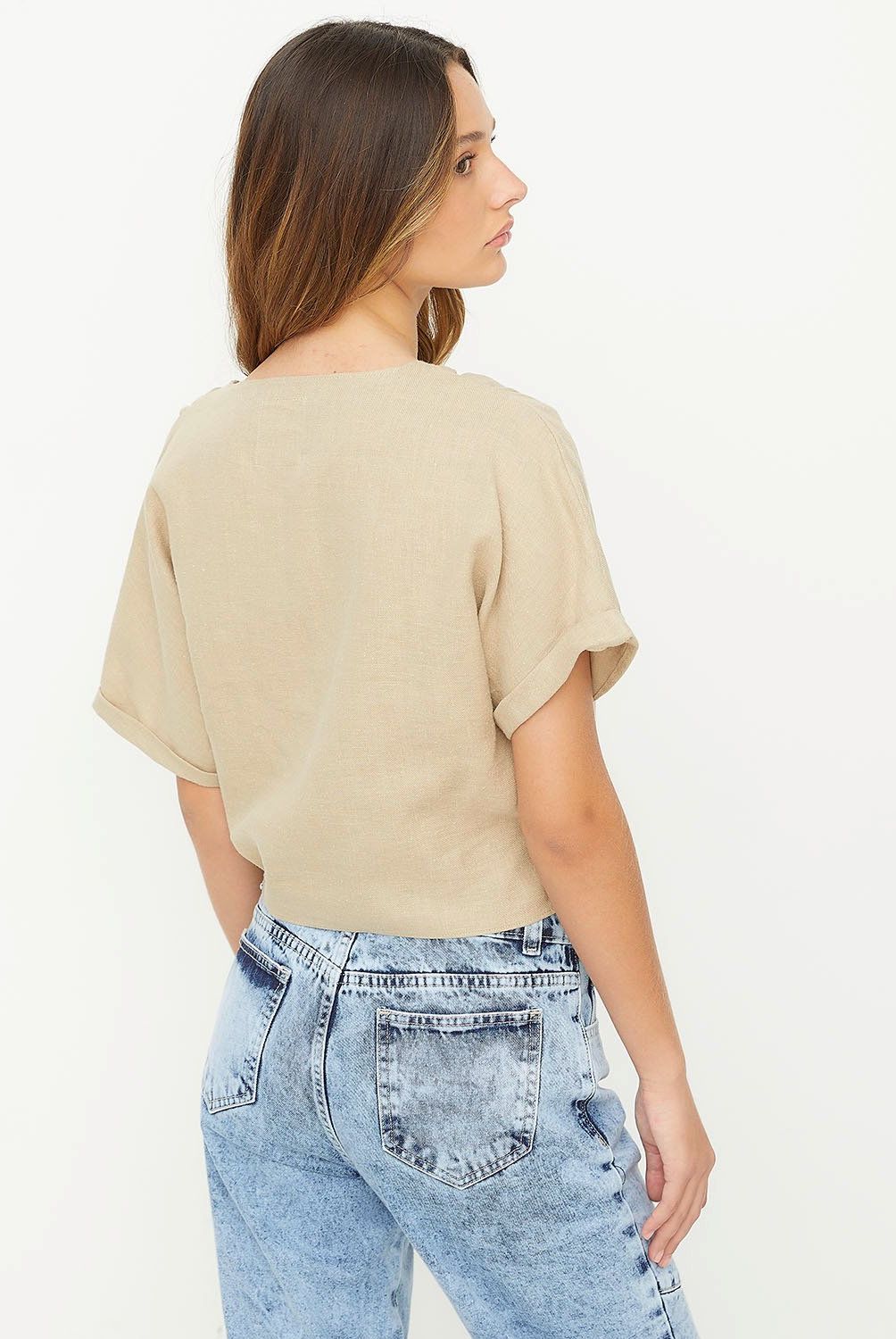 RUPHA - Polera Lino Lazada Manga Corta Mujer Sybilla