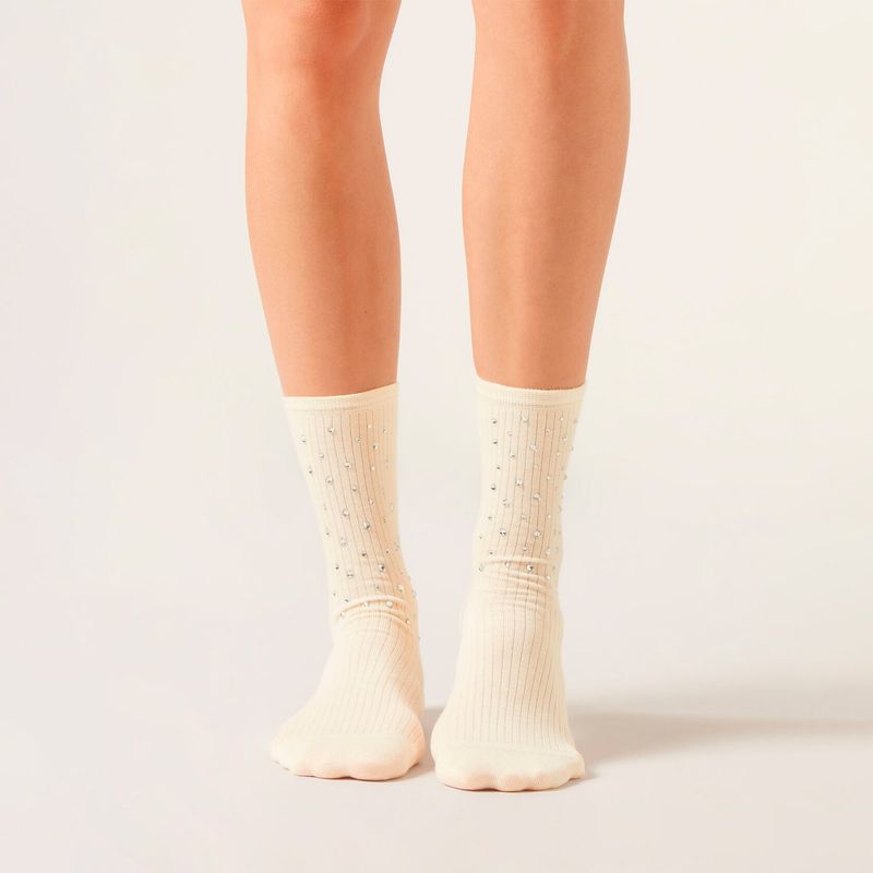 CALZEDONIA - Calcetines Algodón Canale Con Strass Mujer Calzedonia
