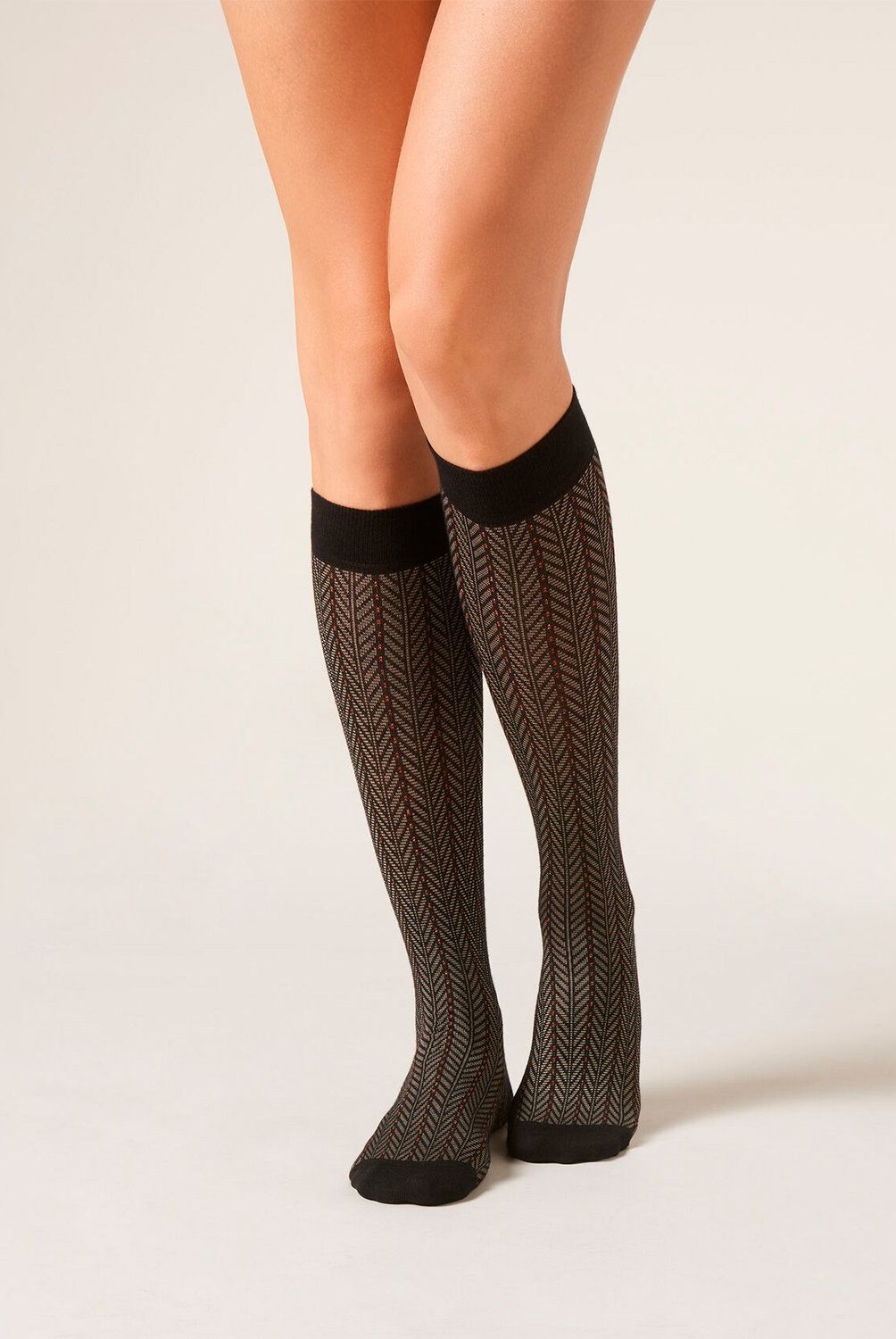 CALZEDONIA - Calcetines Largos de Algodón Estampado Espiga Mujer Calzedonia