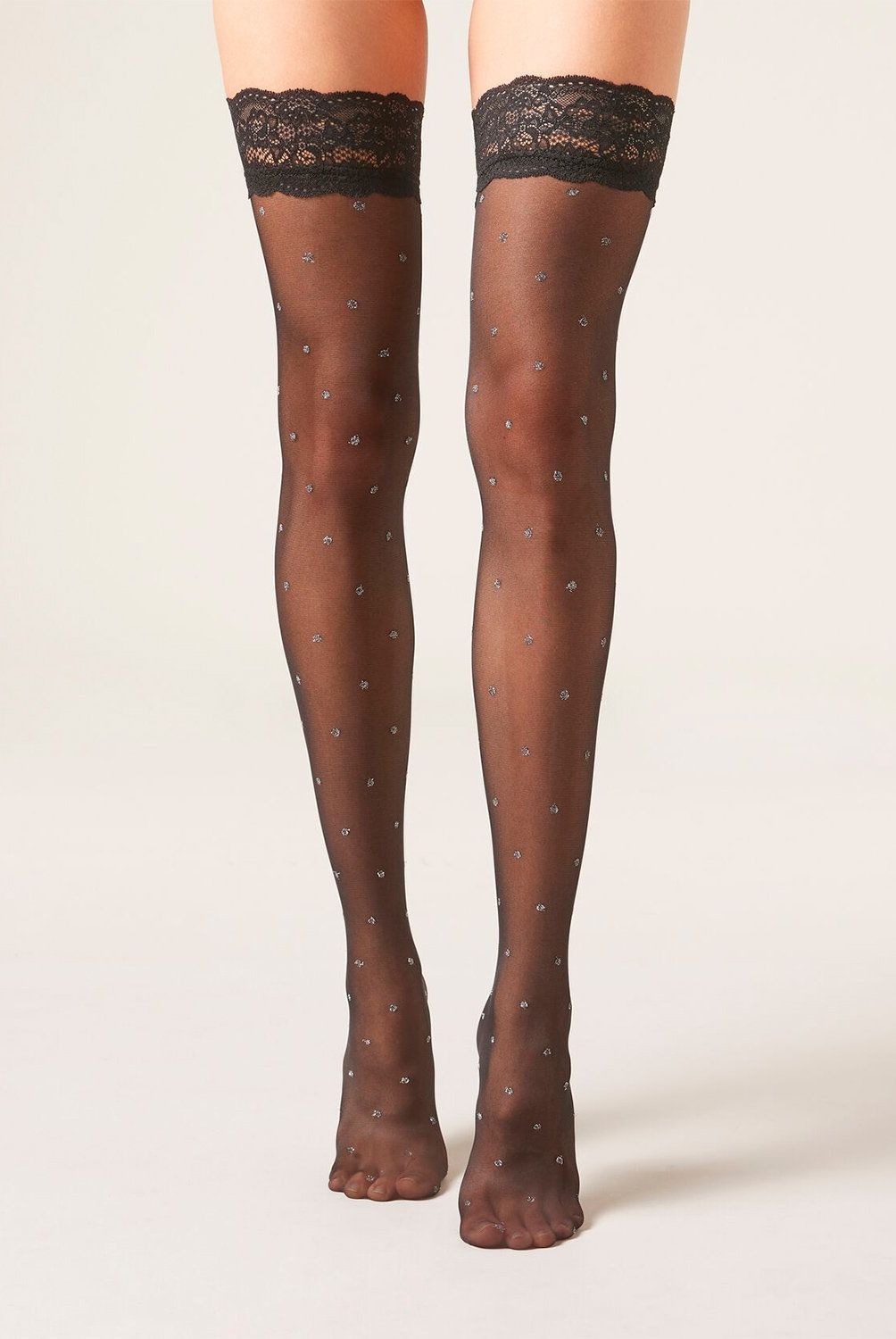CALZEDONIA - Medias Transparentes de 30 Denier Encaje y Lunares Mujer Calzedonia