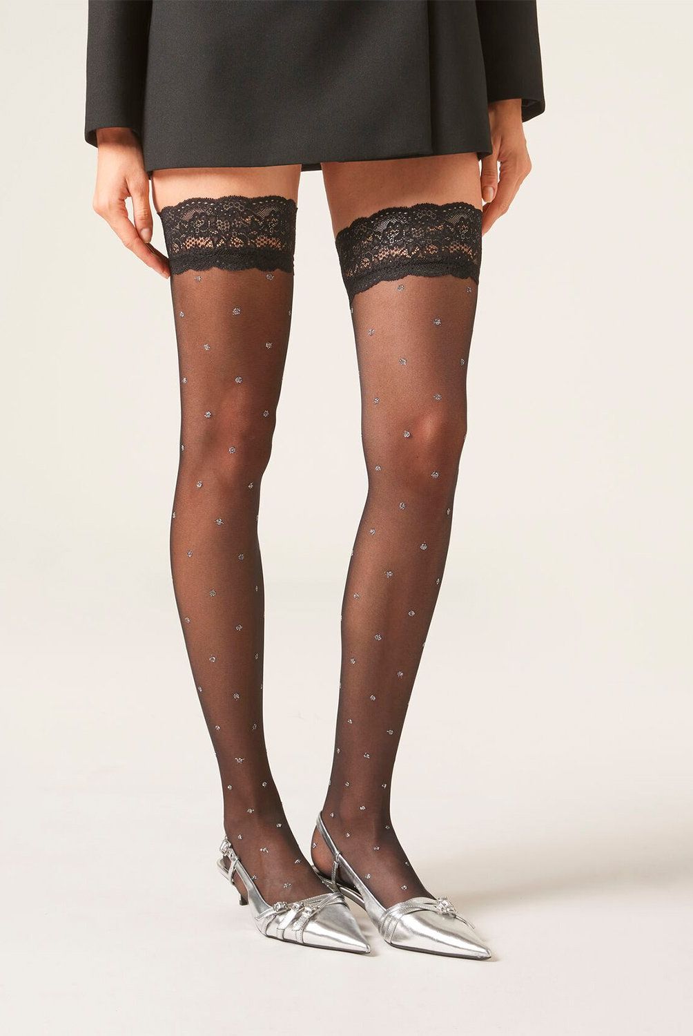 CALZEDONIA - Medias Transparentes de 30 Denier Encaje y Lunares Mujer Calzedonia