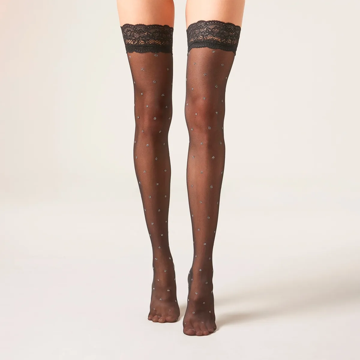 CALZEDONIA - Medias Transparentes de 30 Denier Encaje y Lunares Mujer Calzedonia