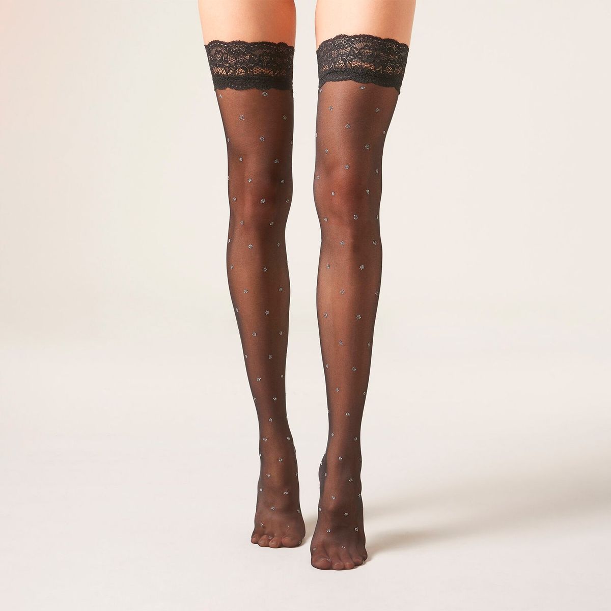 CALZEDONIA - Medias Transparentes de 30 Denier Encaje y Lunares Mujer Calzedonia