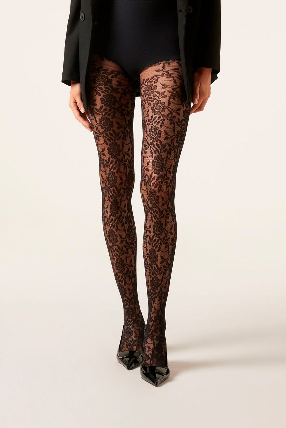 CALZEDONIA - Panty de Tul de 40 Denier con Encaje Floral Mujer Calzedonia