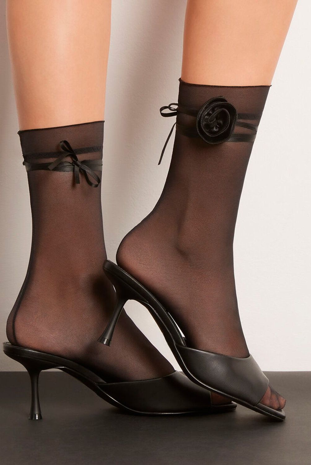CALZEDONIA - Calcetines Lycra de Tul Con Flores Mujer Calzedonia