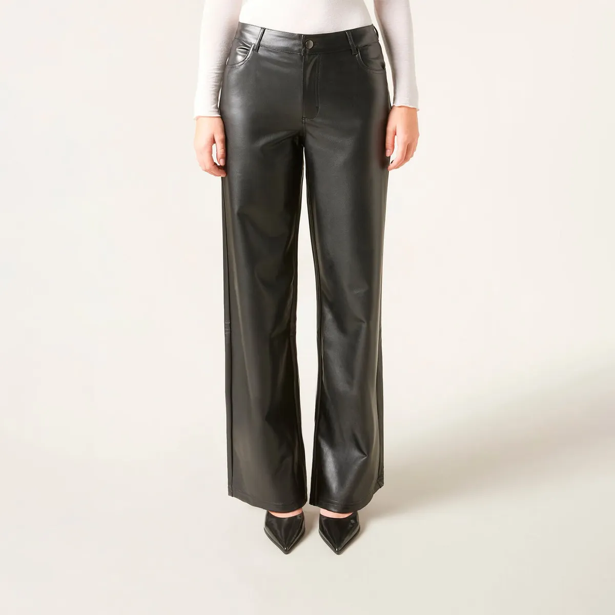 CALZEDONIA - Pantalón Recto Efecto Piel con Pinzas Mujer Calzedonia