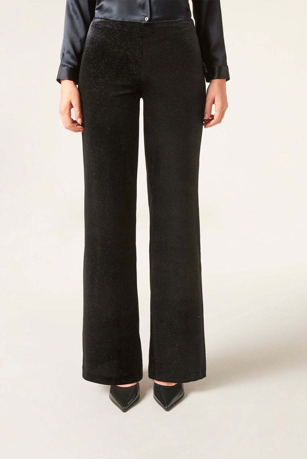 CALZEDONIA - Pantalón Palazzo Terciopelo con Strass Mujer Calzedonia